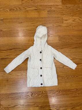Mini Boden Girls Cable Knit Hooded Sweater 5-6Y Fisherman, CottageCore, Cozy